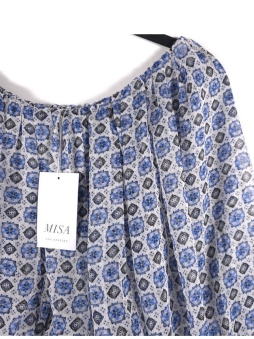 NWT MISA Los Angeles Zonia Off Shoulder Chiffon Mini Dress Blue Small - Picture 5 of 7
